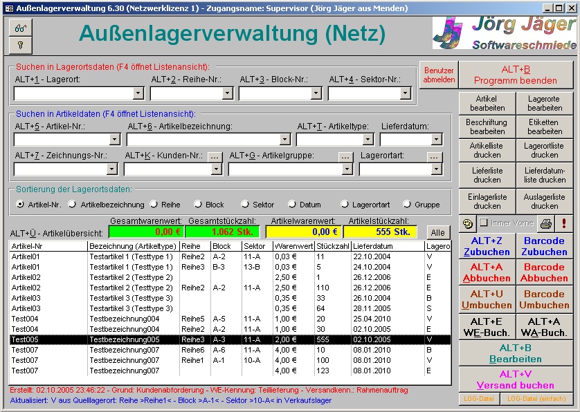 Startbild von Außenlagerverwaltung (Netz)